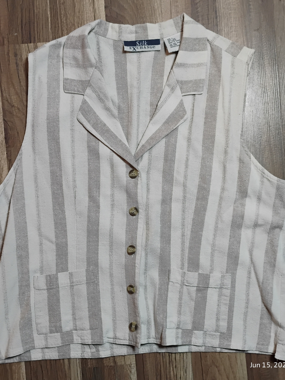 Silk EXCHANGE Cream and White Striped Silk Tank Top